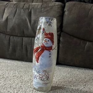 Festive Snowman Vase with Red Accents